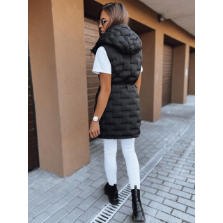 Fekete hosszú steppelt mellény derekán kötésekkel hölgyeknek