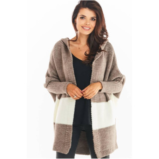 Őszi kardigán, kapucnival, bézs színben, hölgyeknek