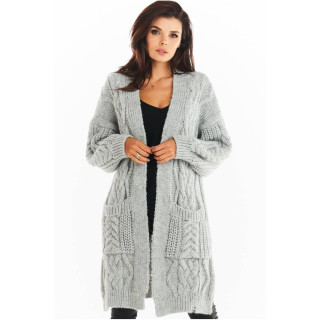 Meleg, női kardigán, szürke színben, fonat mintával