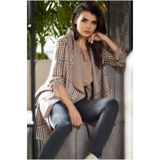 Elegáns női zakó barna színben, kockás mintával