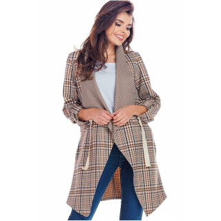 Elegáns női zakó barna színben, kockás mintával