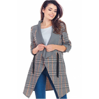 Elegáns női zakó sötétkék színben, kockás mintával