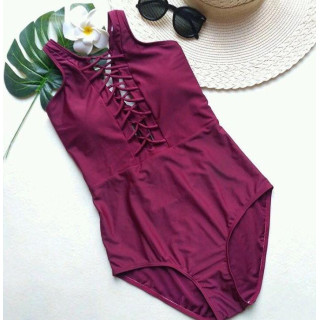 Bordó, egyrészes, fűzős fürdőruha, hölgyeknek