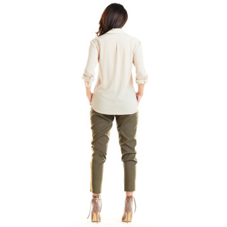 Divatos női khaki színű nadrág kontrasztos csíkkal