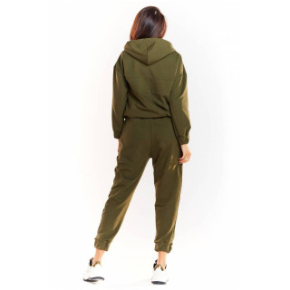 Női sportnadrág elasztikus derékpánttal, khaki színben