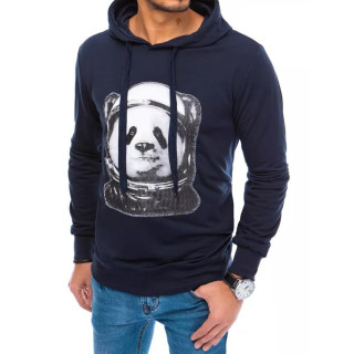 Kék divatos férfi pulóver kapucnival és mintával