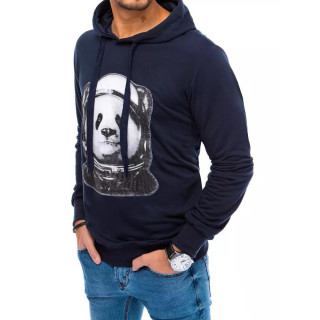 Kék divatos férfi pulóver kapucnival és mintával