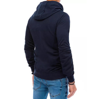 Kék divatos férfi pulóver kapucnival és mintával