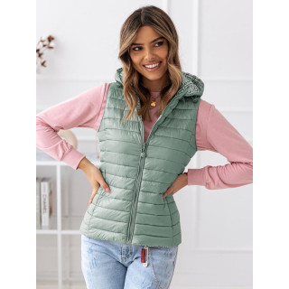 Női kétoldalas steppelt mellény zöld színben