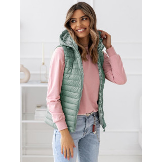 Női kétoldalas steppelt mellény zöld színben