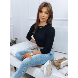 Bordás női pulóver fekete színben