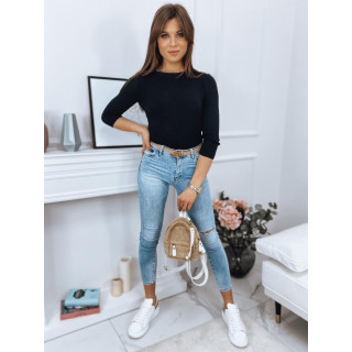 Bordás női pulóver fekete színben