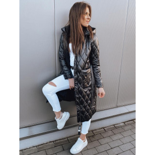 Hosszú női steppelt kabát fekete színben