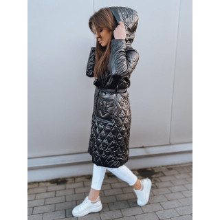 Hosszú női steppelt kabát fekete színben