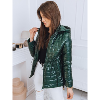 Női steppelt tavaszi kabátok sötétzöld színben