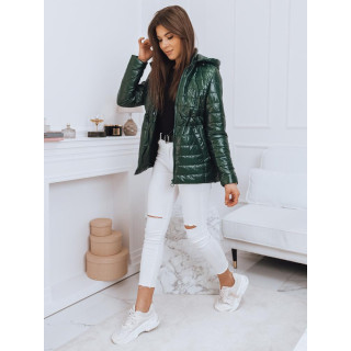 Női steppelt tavaszi kabátok sötétzöld színben