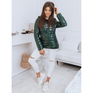 Női steppelt tavaszi kabátok sötétzöld színben