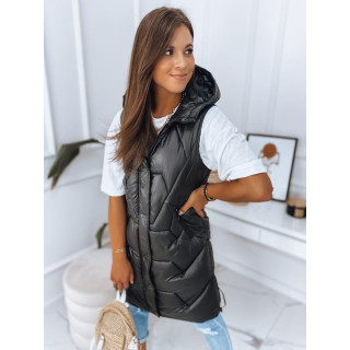 Hosszú női kapucnis mellény fekete színben