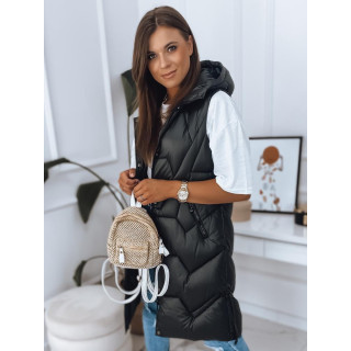 Hosszú női kapucnis mellény fekete színben