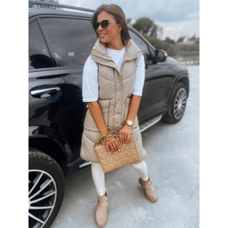 Hosszú steppelt bézs színű mellény