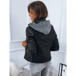 Női fekete bőrdzseki kapucnival