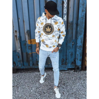 Fehér pulóver, kapucnival, férfiaknak