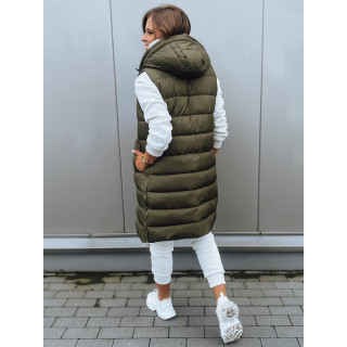 Hosszú, steppelt mellény, sötétzöld színben