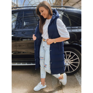 Sötétkék színű, hosszú női mellény