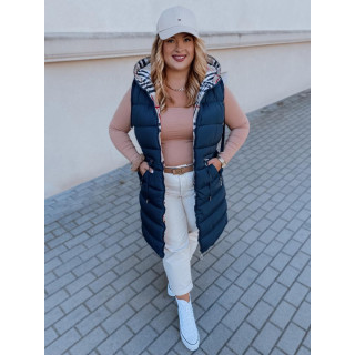 Kétoldalú sötétkék mellény, kapucnival