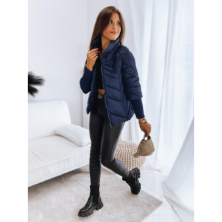 Sötétkék steppelt kabát nagy gallérral