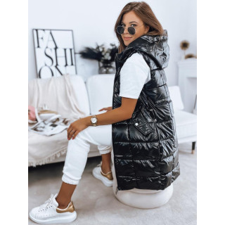 Fekete fényes kapucnis mellény