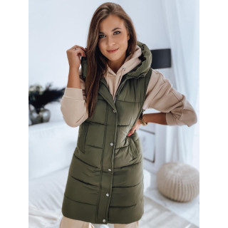 Zöld steppelt mellény kapucnival