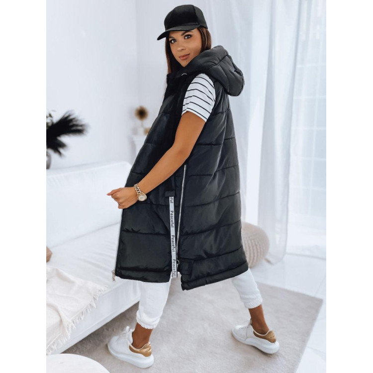 Női hosszú fekete steppelt mellény