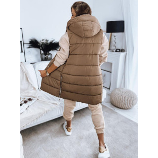 Khaki színű steppelt női mellény kapucnival