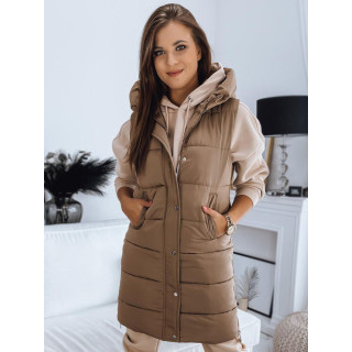 Khaki színű steppelt női mellény kapucnival
