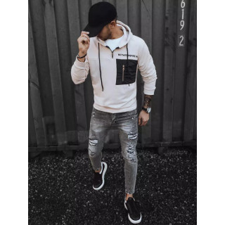 Bézs férfi pulóver, mellkas zsebbel