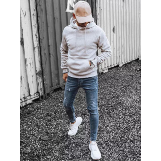 Világosszürke pulóver, kapucnival