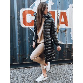 Hosszú steppelt kabát, fekete színben