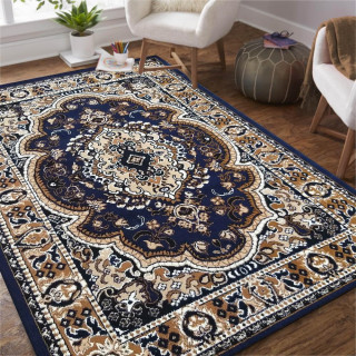 Sötétkék szőnyeg, modern mintával