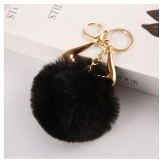 Fekete, pompom kulcstartó, agancsokkal