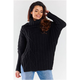 Női, fekete, garbós pulóver