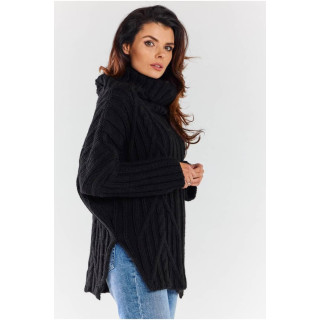 Női, fekete, garbós pulóver