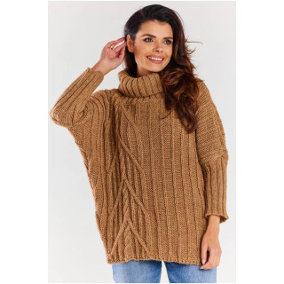 Női, barna, garbós pulóver