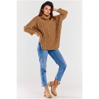 Női, barna, garbós pulóver