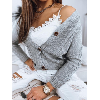 Gombos női pulóver, világosszürke színben