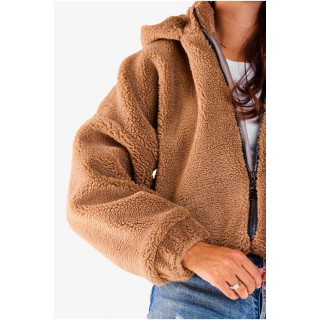 Meleg, női kabát kapucnival, barna színben