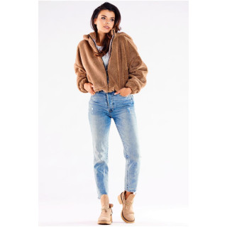 Meleg, női kabát kapucnival, barna színben