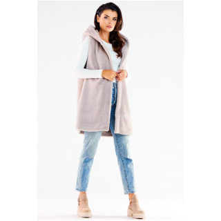 Meleg, bézs színű mellény, kapucnival