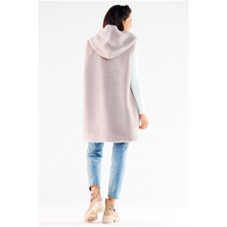 Meleg, bézs színű mellény, kapucnival