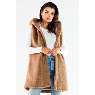 Meleg, barna színű mellény, kapucnival